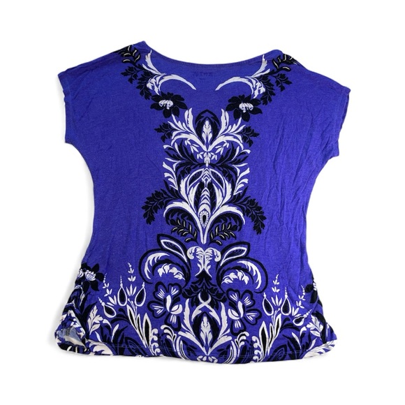 Apt. 9 Purple and Black Floral Graphic Short Sleeve Crew Neck Tee - Picture 2 of 6